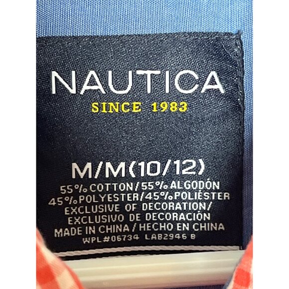 Nautica Boys Medium 10/12 Red Gingham Check Long Sleeve Button Down Shirt - Picture 8 of 12